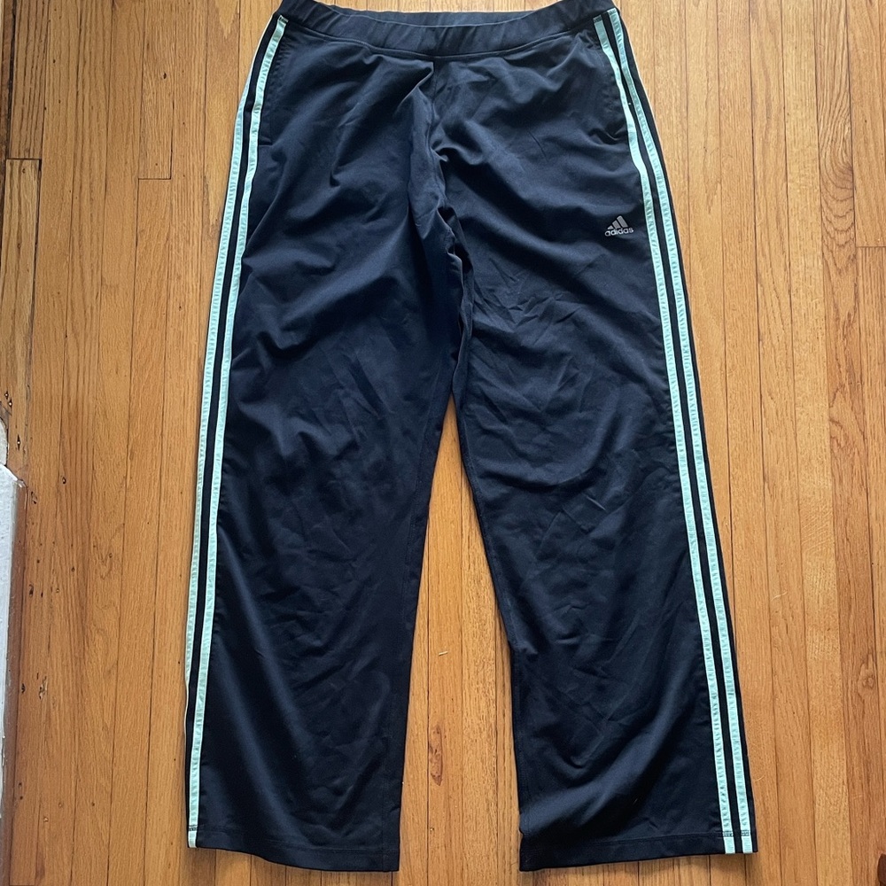 Adidas Women’s Tricot 3-Stripe Pants Black/Light Green Y2K Loose Fit Streetwear
